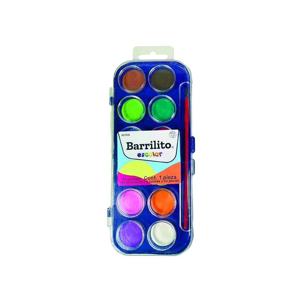 Acuarela Barrilito 12 colores con pincel sintético-1