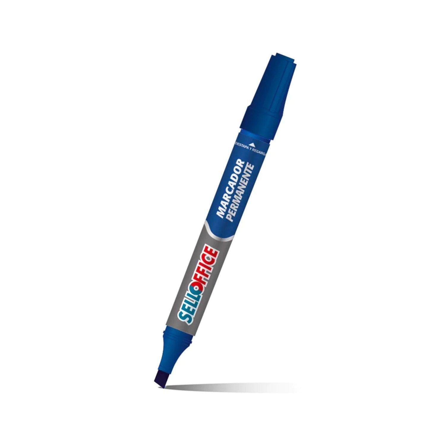 Marcador permanente Selloffice recargable punta biselada azul-0