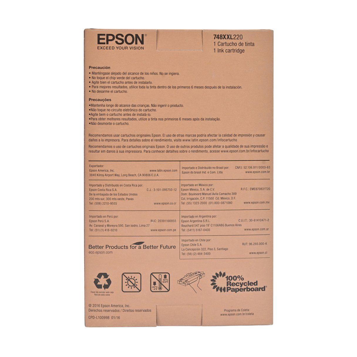 Cartucho de tinta Epson T748XXL cian capacidad extra alta-2