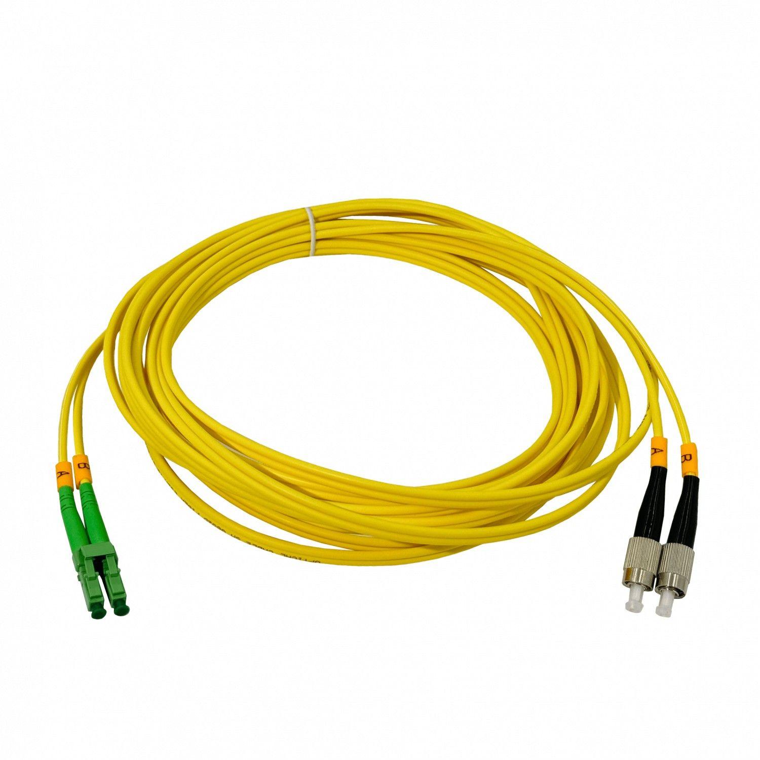 Cable jumper de fibra óptica LC/APC a FC/UPC 5 m monomodo duplex 9/125 um 3 mm-2