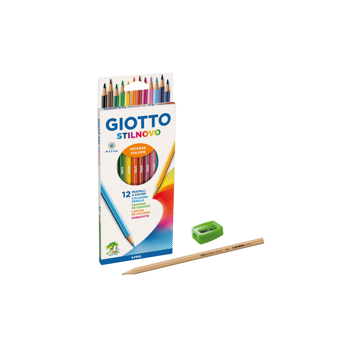 Lápices de color Giotto 12 unidades con lápiz grafito y sacapunta-0