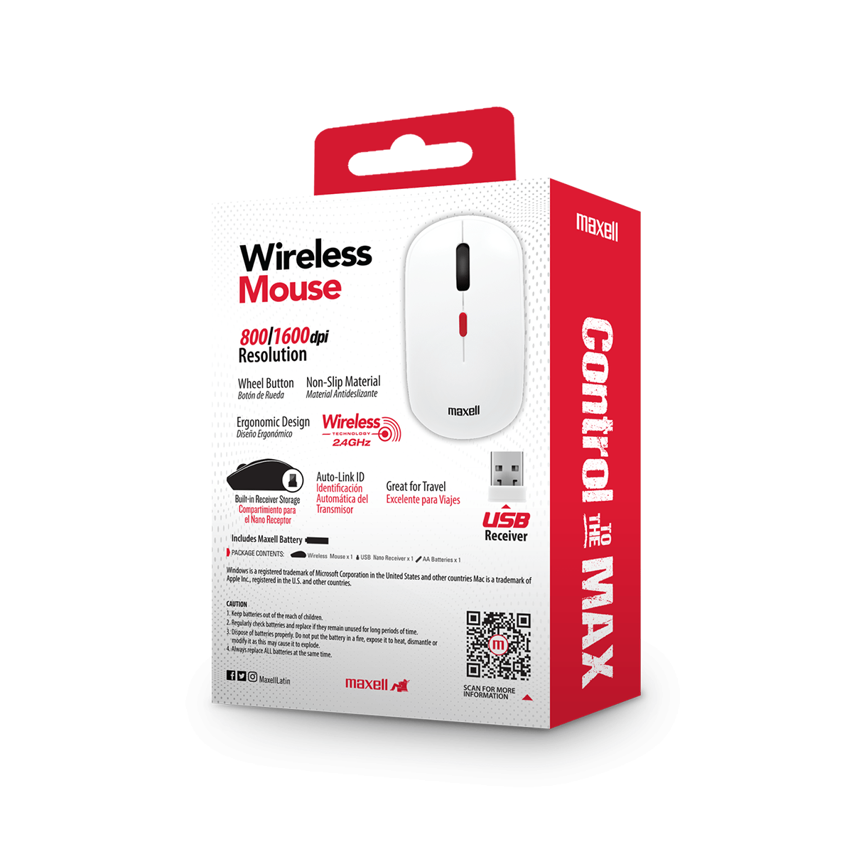 Mouse inalámbrico Maxell USB diseño ergonómico blanco-2