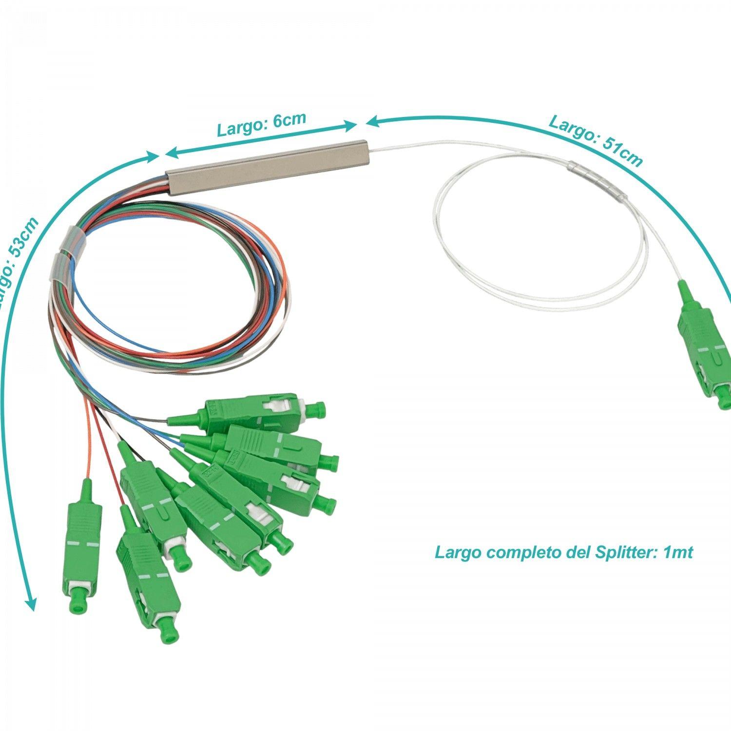 Divisor SC/APC 1x8 50 cm PLC para XGPON G657A1 0,9 mm 1260-1650 nm-1