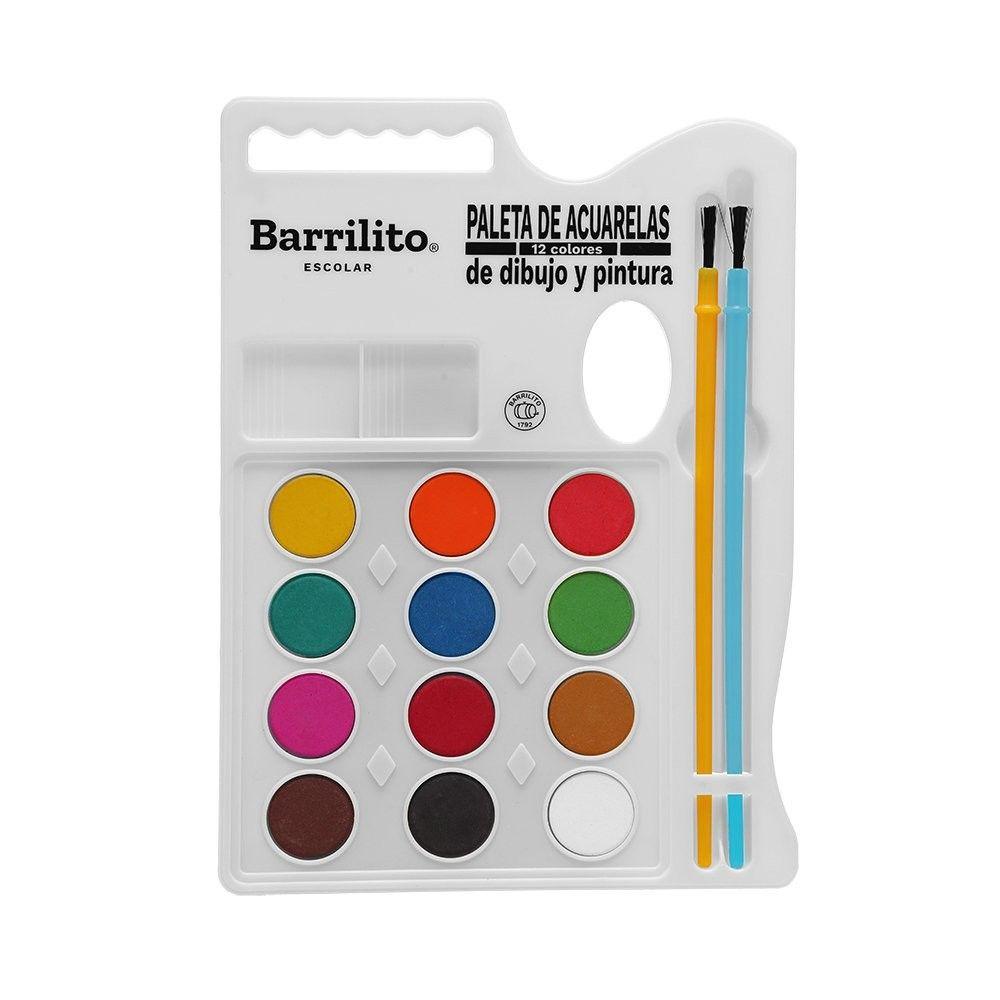 Acuarela Barrilito 12 colores con 2 pinceles-0