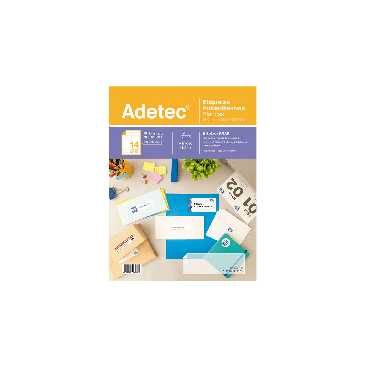 Etiqueta autoadhesiva Adetec 101x34 mm 14 por hoja 50 unidades-0