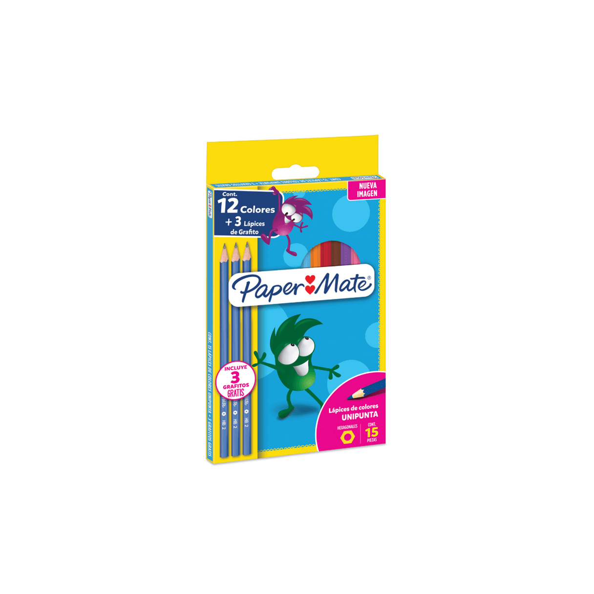 Lápices de color Paper Mate largo hexagonal 12 colores con 3 grafitos-0