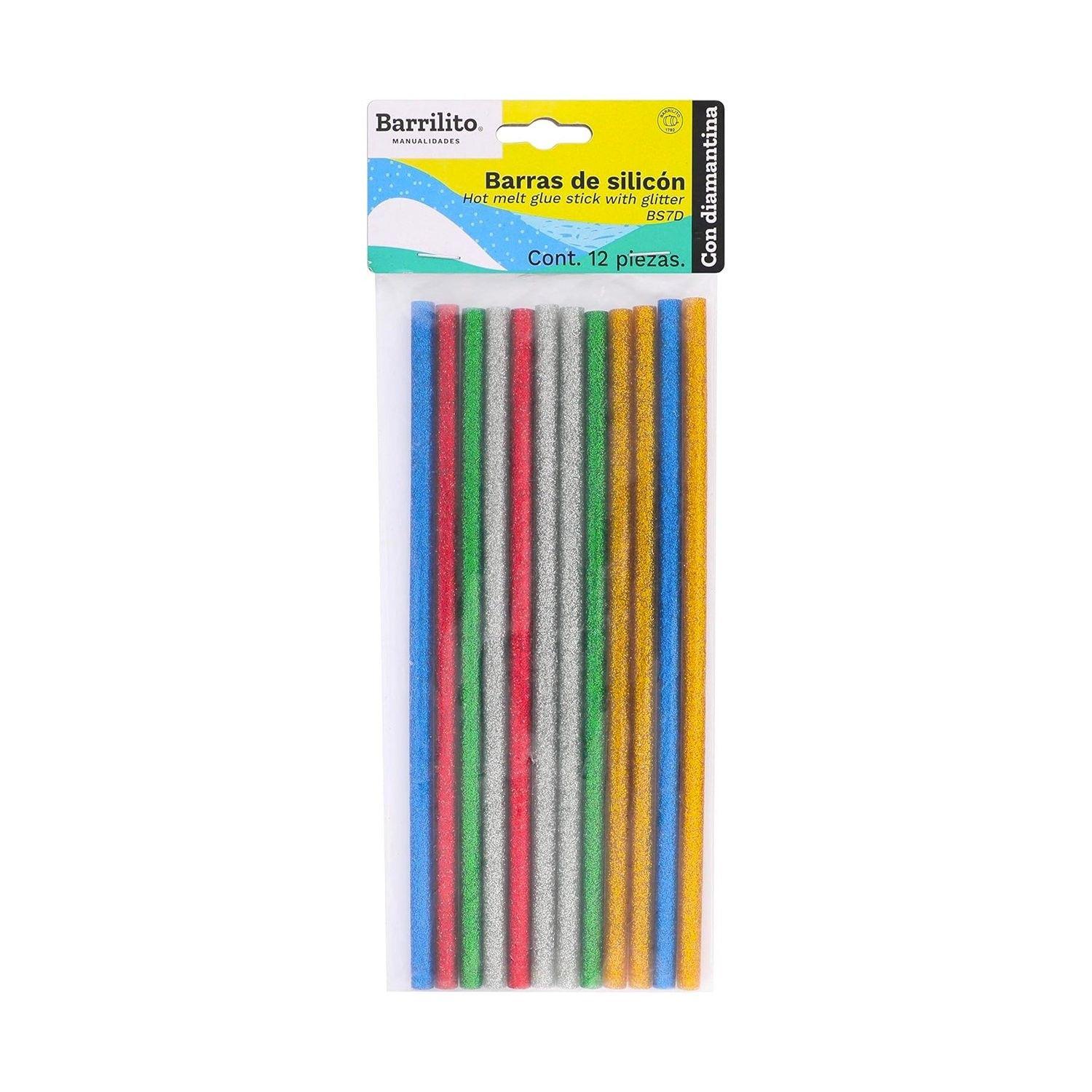 Barra de silicona Barrilito Glitter 7 mm paquete de 12 unidades-0