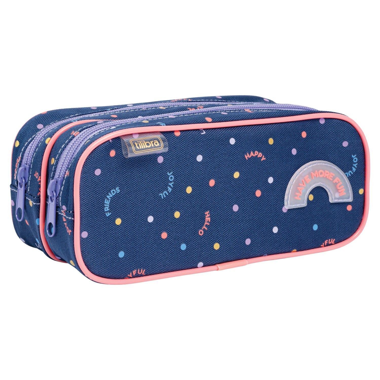 Estuche escolar Tilibra Duo Dots Académie espacioso con cierre metálico-0