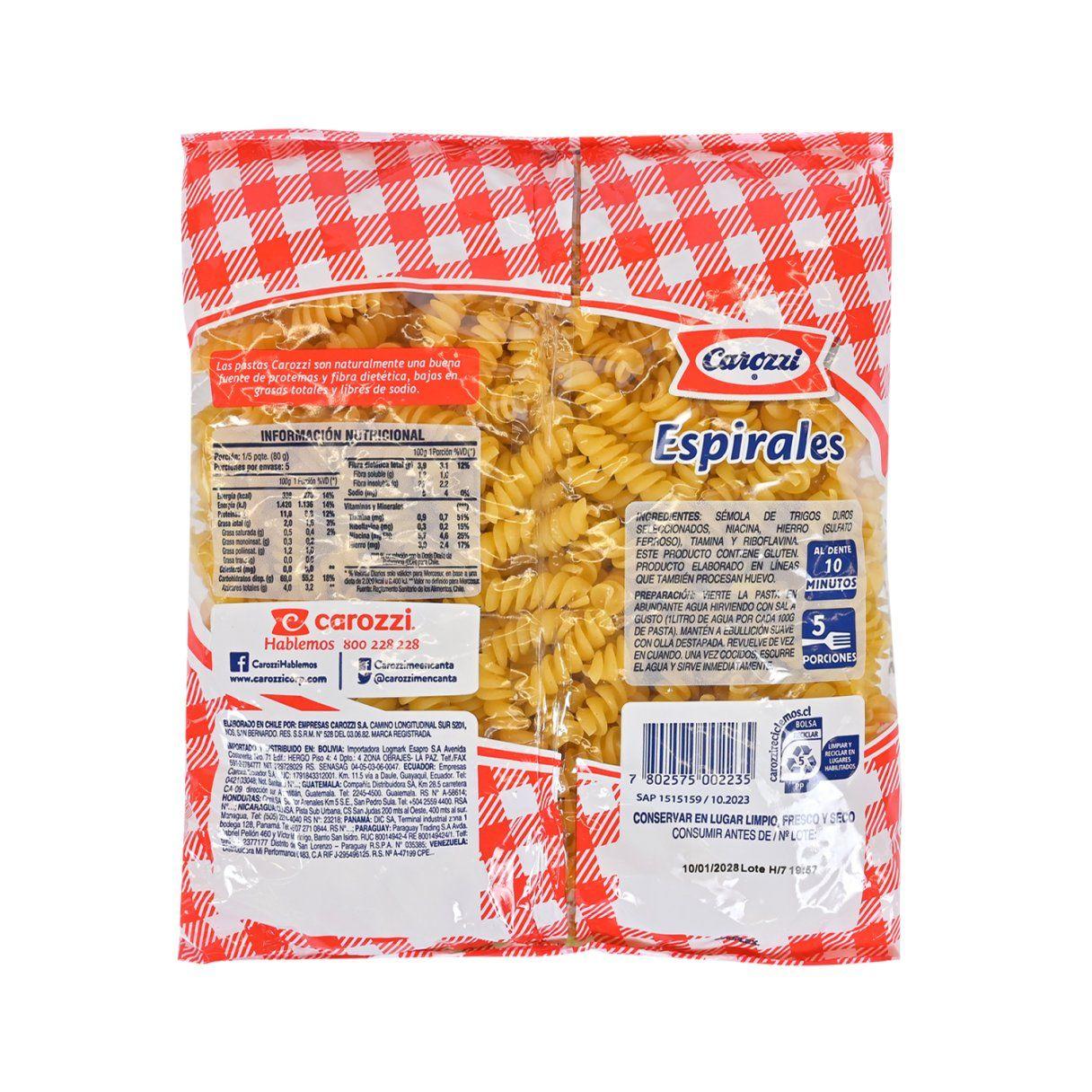 Pasta Carozzi Espirales 400 g-2