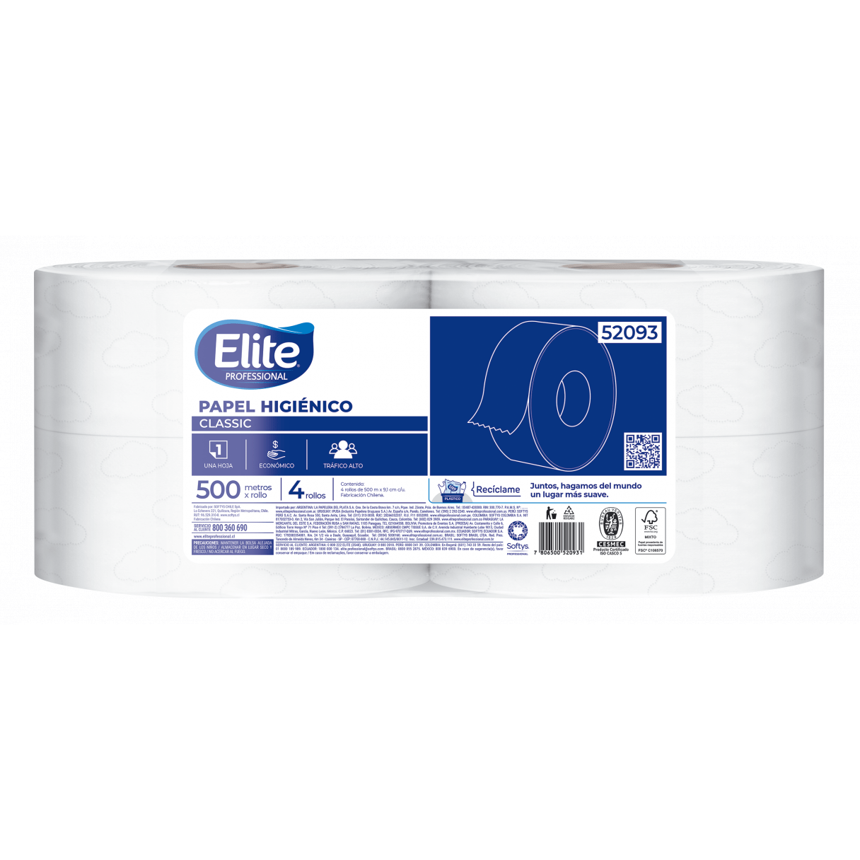 Papel higiénico Elite Classic hoja simple 4 rollos 500 m-0