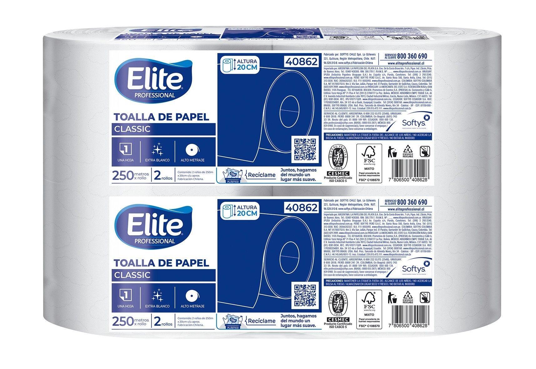 Toalla de papel Elite Profesional económica 2 rollos 250 m hoja simple-0
