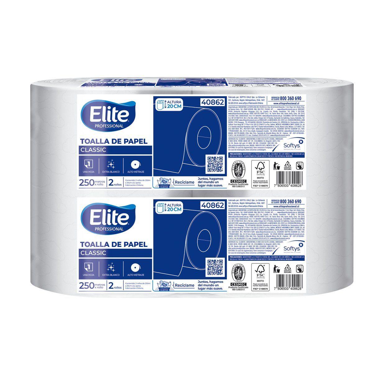 Toalla de papel Elite Profesional económica 2 rollos 250 m hoja simple-1
