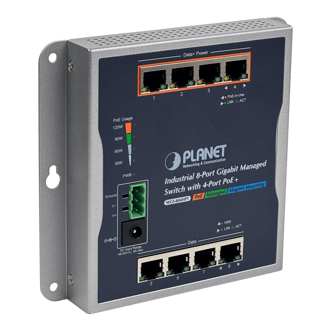 Switch industrial Planet 8-1000 4-PoE+ 120 W total riel DIN 48/54 VDC-0