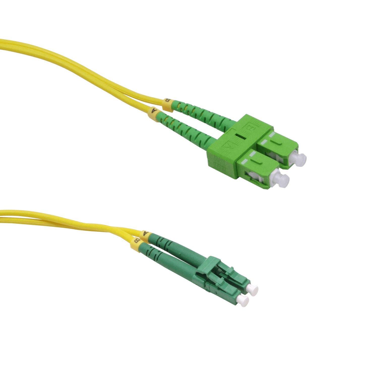 Cable jumper de fibra óptica SC/APC a LC/APC 6 m monomodo duplex 9/125 um 3 mm-3