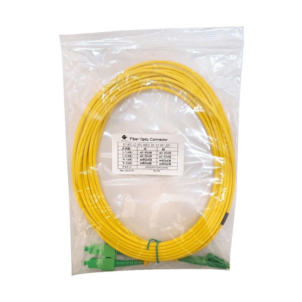 Cable jumper de fibra óptica SC/APC a LC/APC 6 m monomodo duplex 9/125 um 3 mm-4