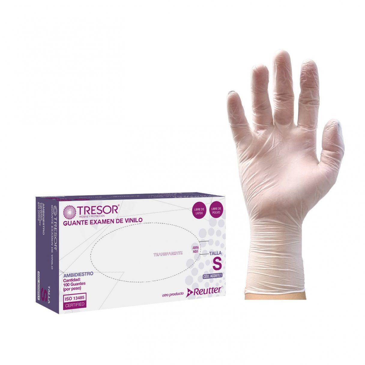 Guantes de vinilo TRESOR examinación sin polvo talla S 100 unidades transparente-0