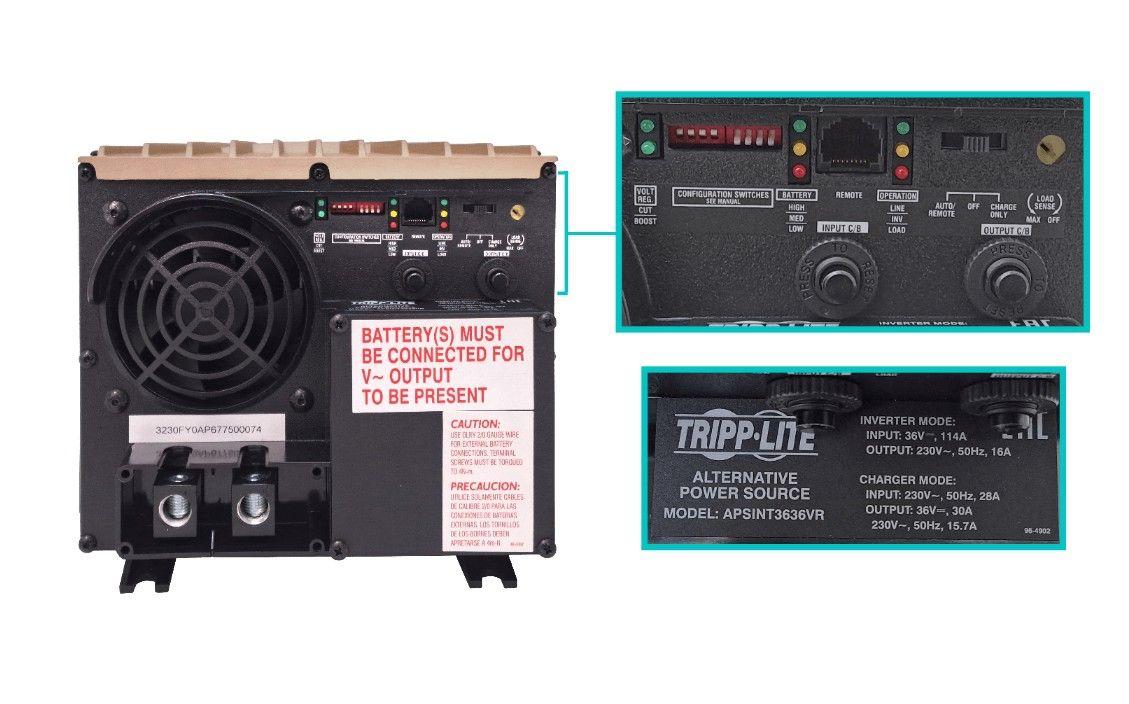UPS Tripplite 3600W/7200W 36VDC 230VAC PWM requiere baterías-2