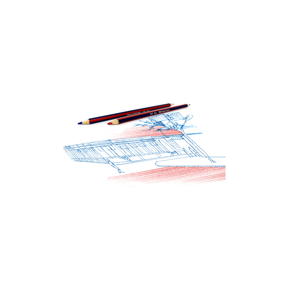 Lápiz bicolor Faber-Castell 737 con cuerpo triangular azul y rojo-2