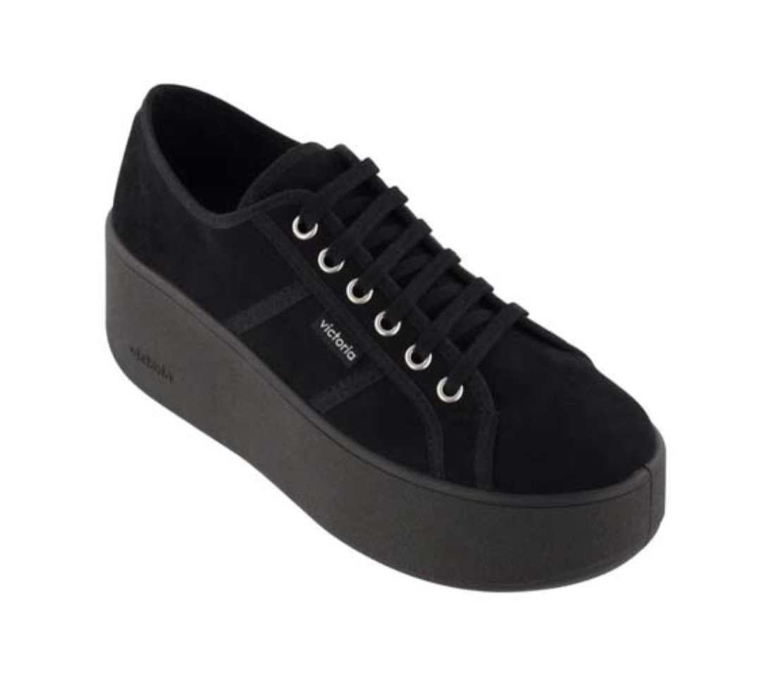 Zapatilla Victoria Plataforma Antelina Negra 7 Cm-1