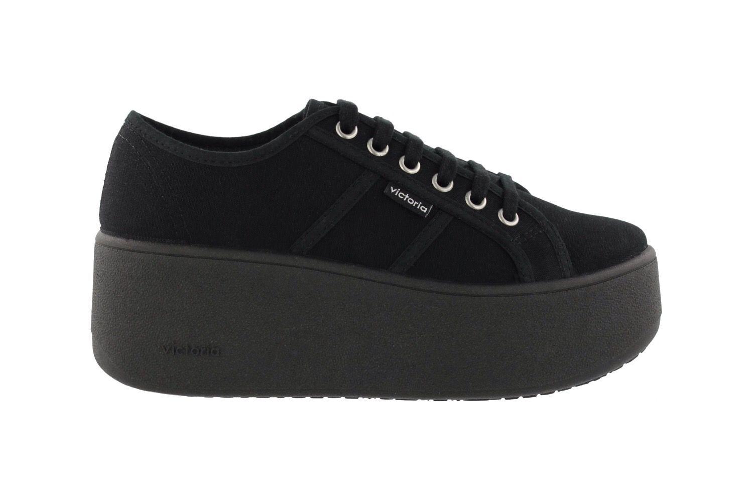 Zapatilla Victoria Plataforma Negra Algodon 7 Cm-0