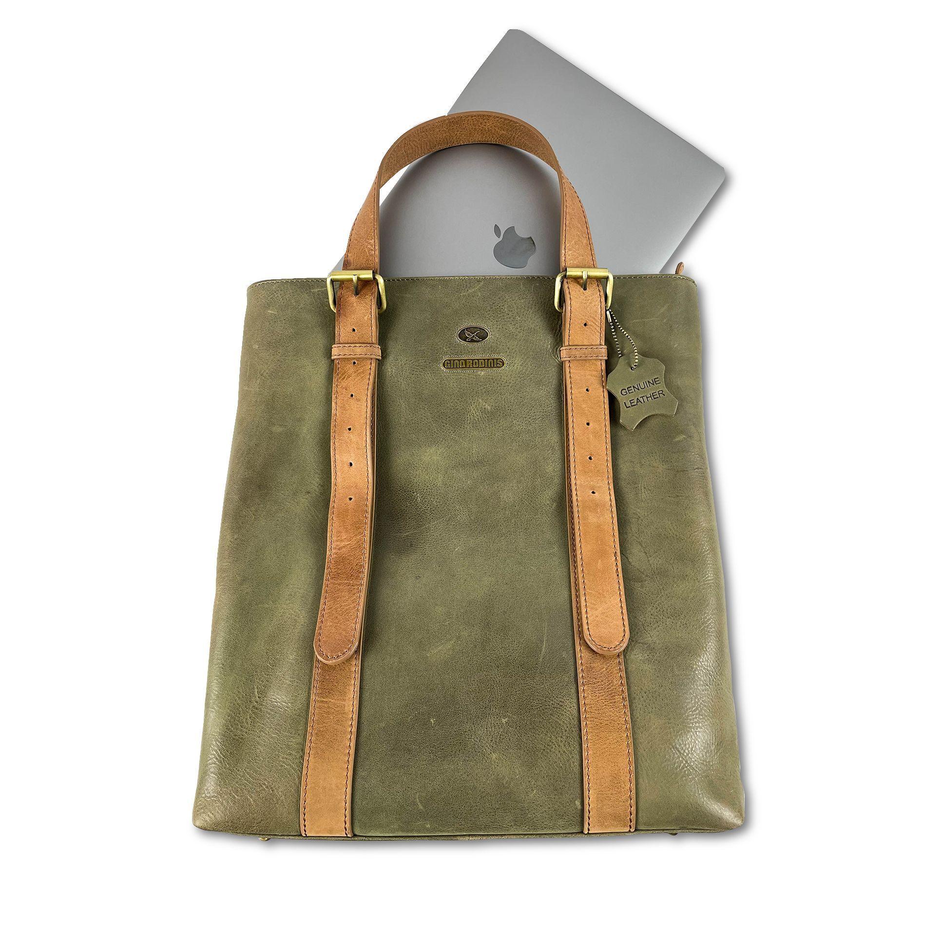 Tote Bag Gino Rodinis  2202 Verde Olivo/Tabaco-4