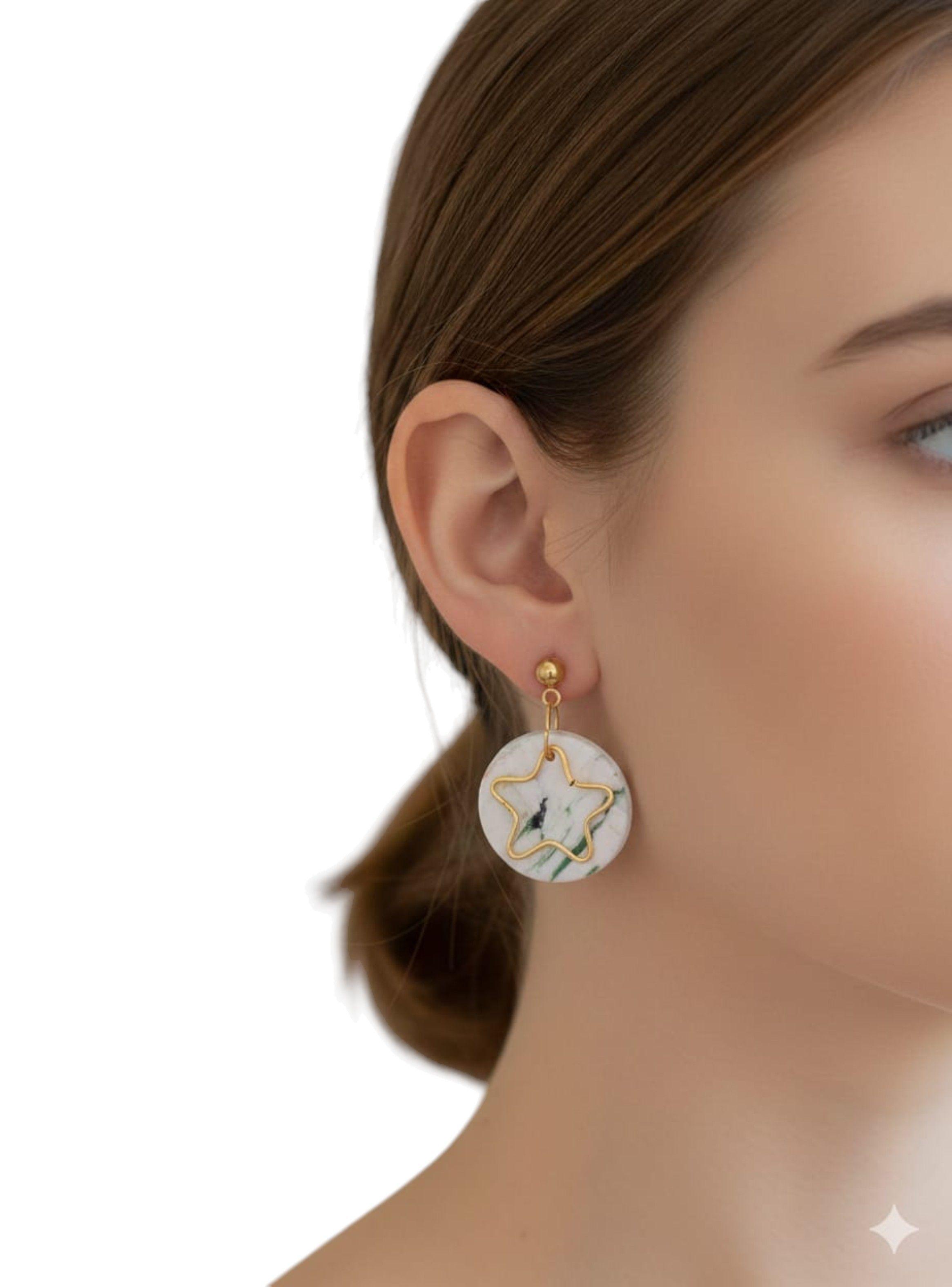 Aros Artesanales Mármol con Estrella Dorada – Diseño Elegante-2