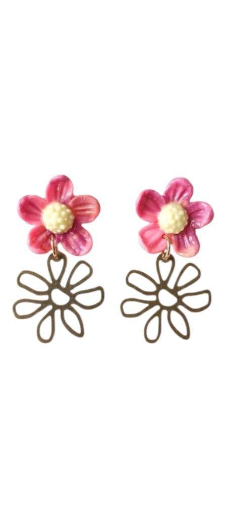 Aros florales de ceramica blanca pintados a mano Kawita Joyas-0