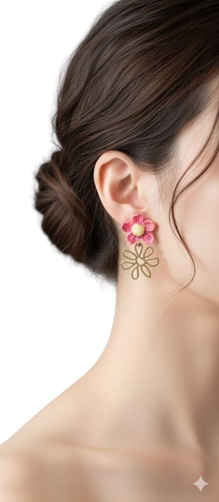 Aros florales de ceramica blanca pintados a mano Kawita Joyas-2