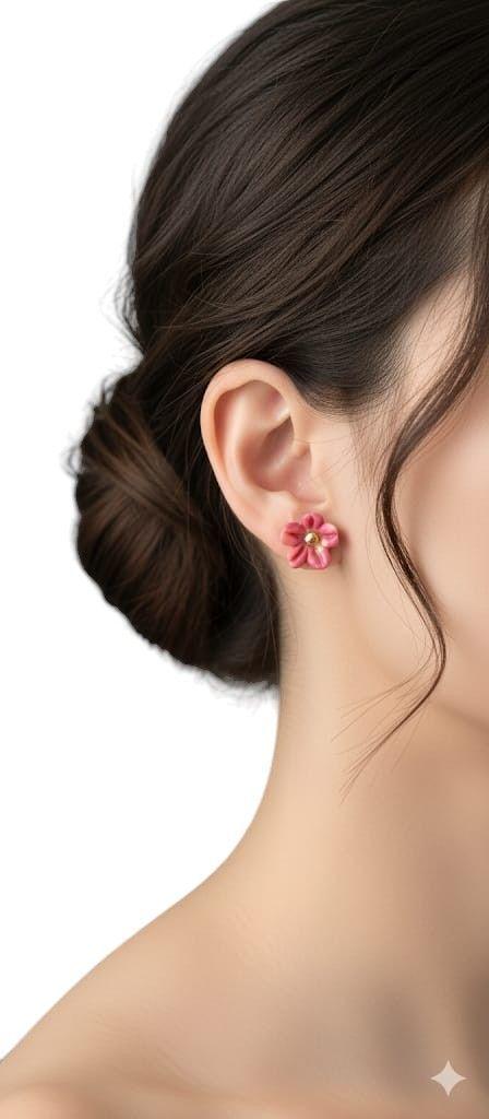 Aros Flor Rosada Mini – Diseño Delicado con Centro Dorado-2