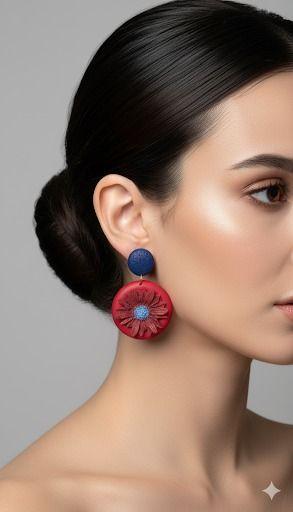 Pendientes Flor Encanto en Rojo y Azul-3