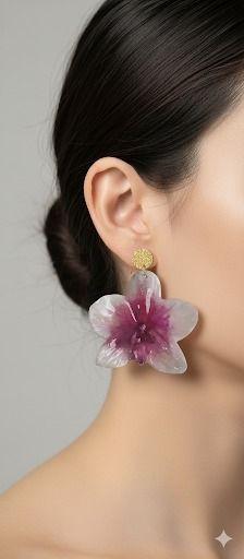 Pendientes Flor Orqu dea Rosa-3