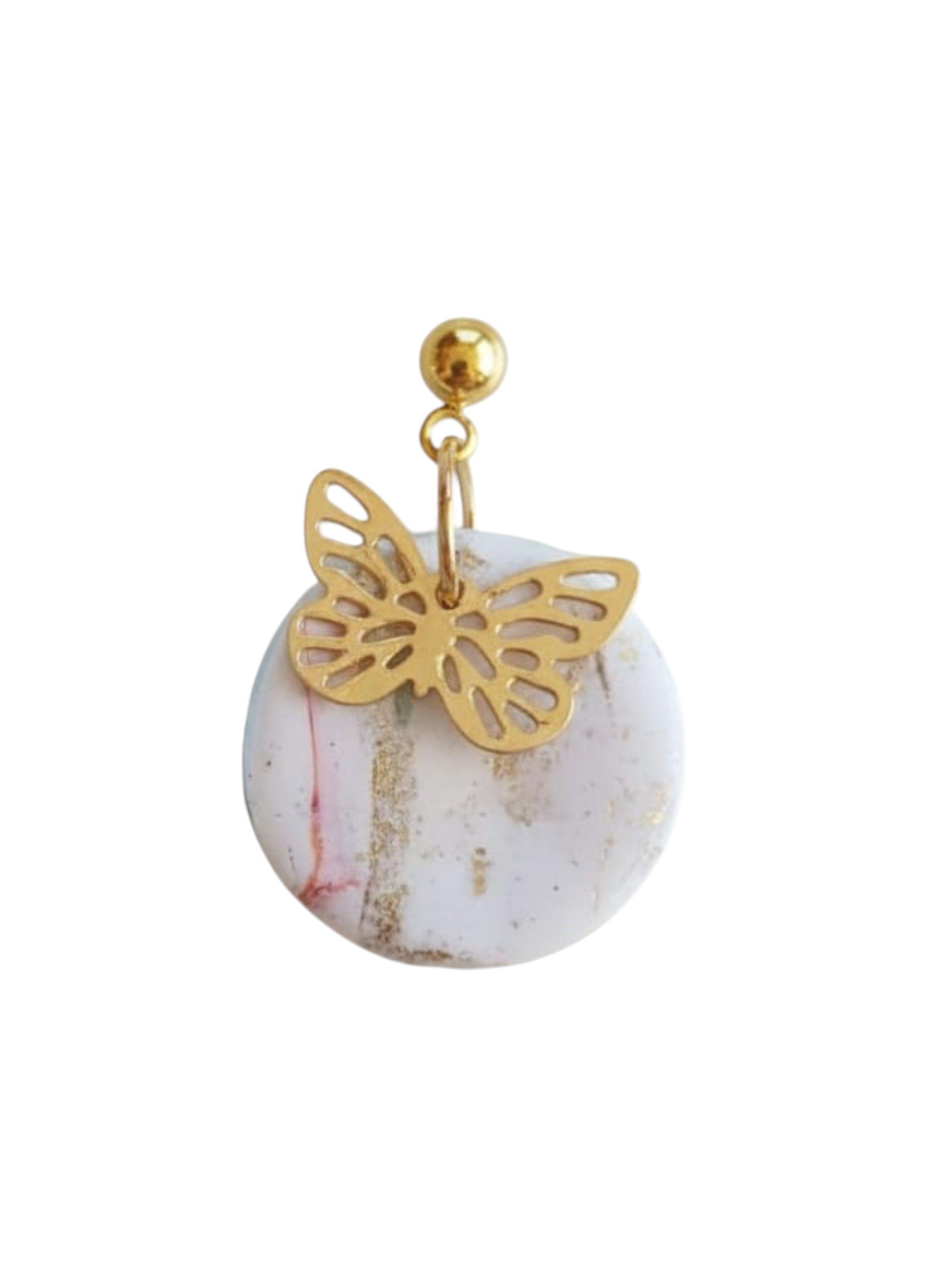 Aros Artesanales Mármol con Mariposa Dorada – Diseño Elegante-1