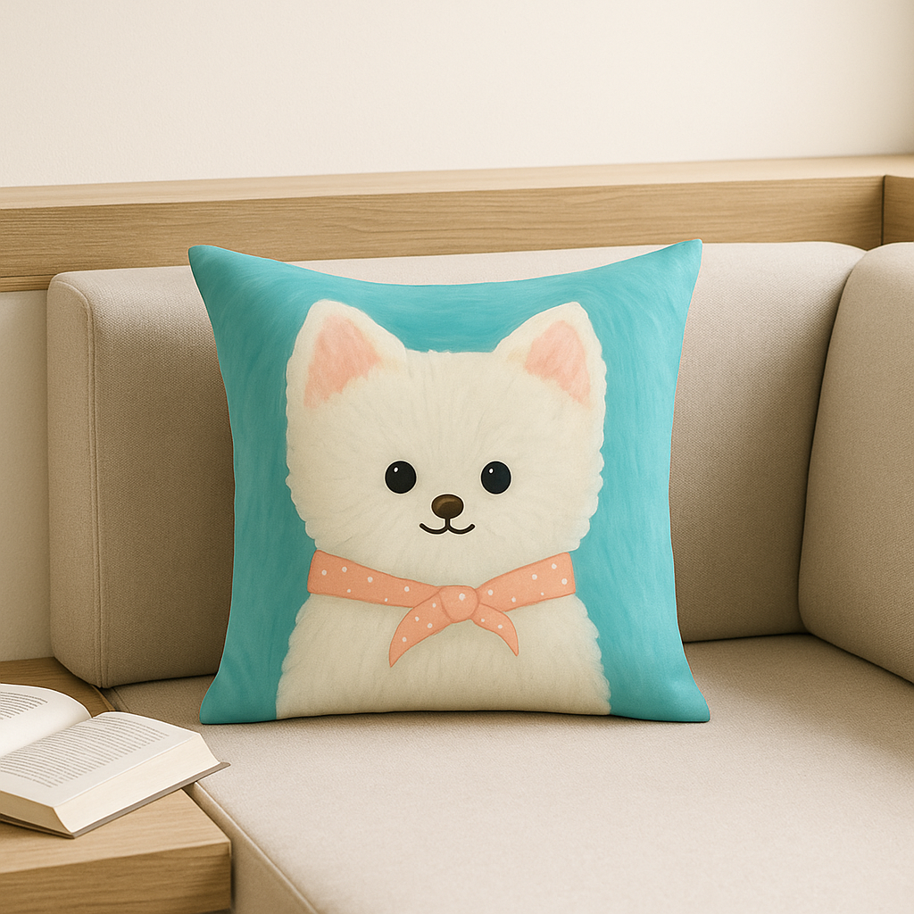 Funda decorativa 45x45 perrito blanco cielo azul sofá 781-2