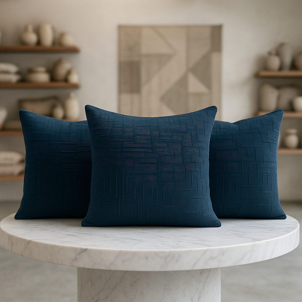 Pack 3 cubre cojín azul chenille 45x45 diseño elegante sala CL 744-2