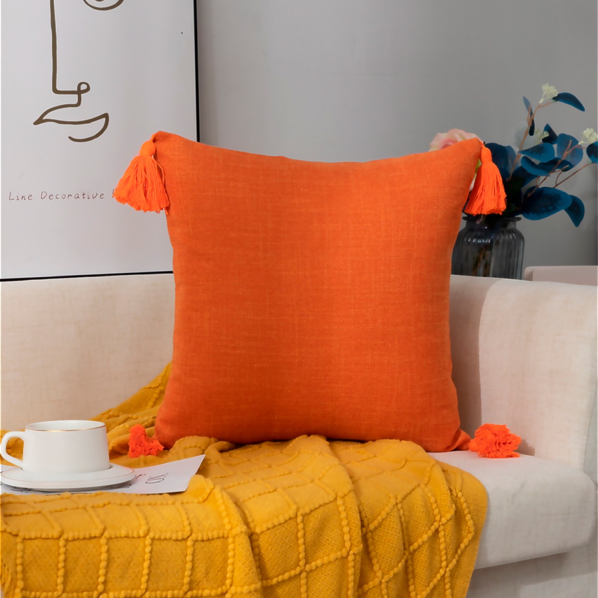 Funda Decorativa 45x45 cm | Naranja y Borlas Chic - 615-1