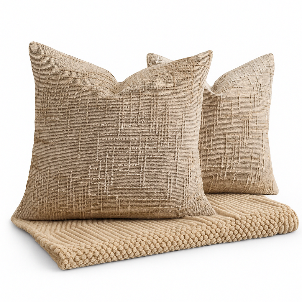Pack 2 fundas de almohadón chenille crema 45x45 living dormitorio 744-0