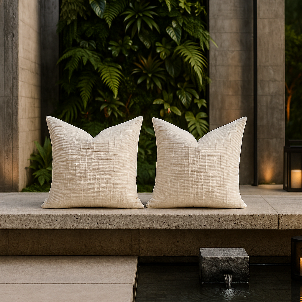 Pack 2 fundas decorativas beige chenille cojín 45x45 estilo moderno 744-3