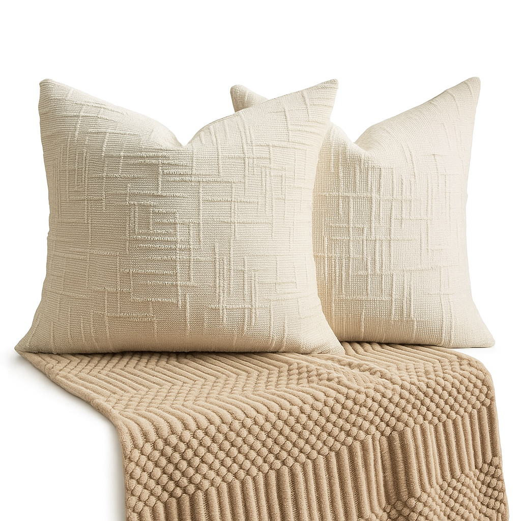 Pack 2 cubre cojín beige chenille 45x45 diseño elegante sala CL 744-3