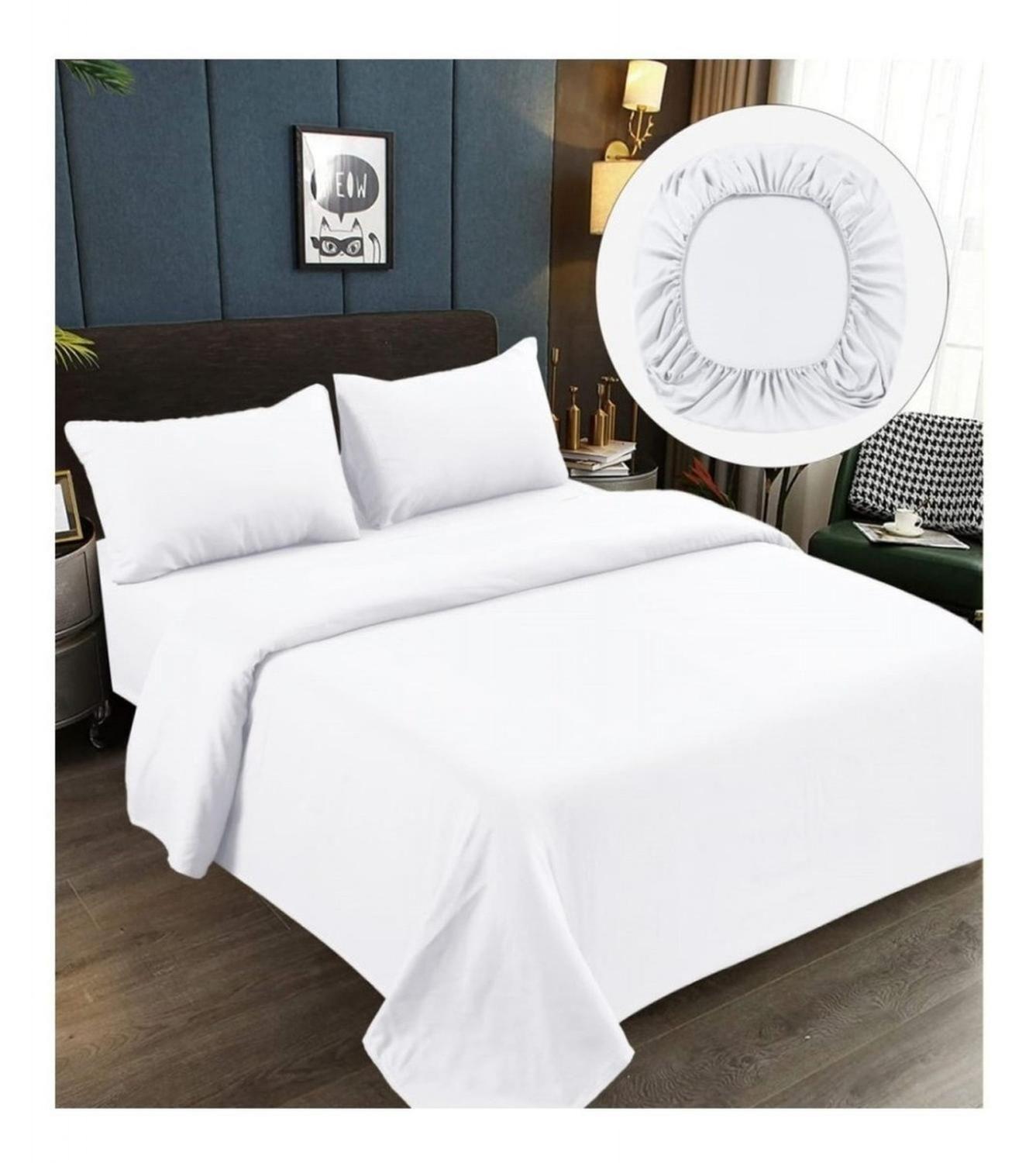 Juego de Sabana Blanca 1.5 Plazas Premium 100% Algodón-1