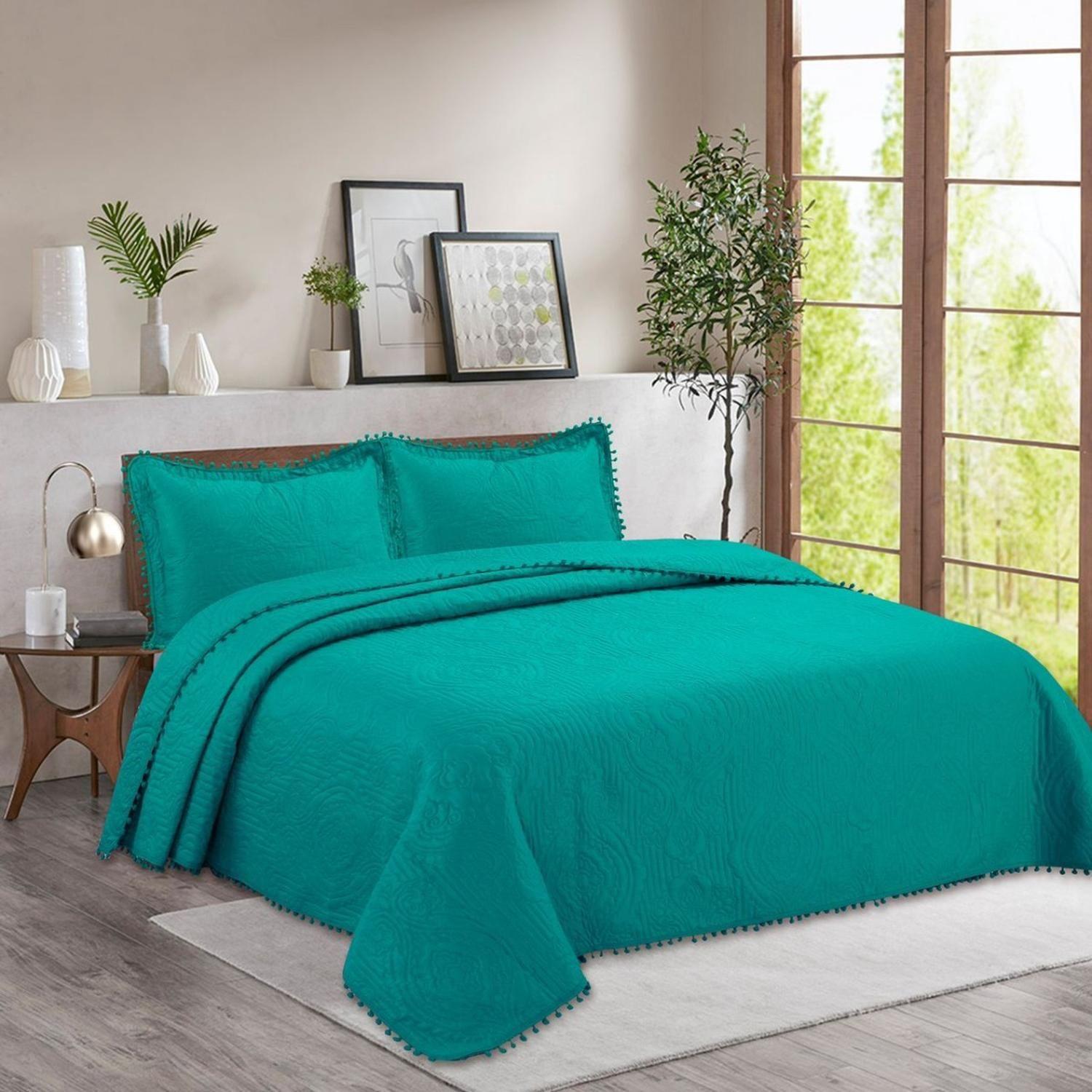 Cubrecama Quilt De Verano 1.5 Plazas Pompones Colores-0