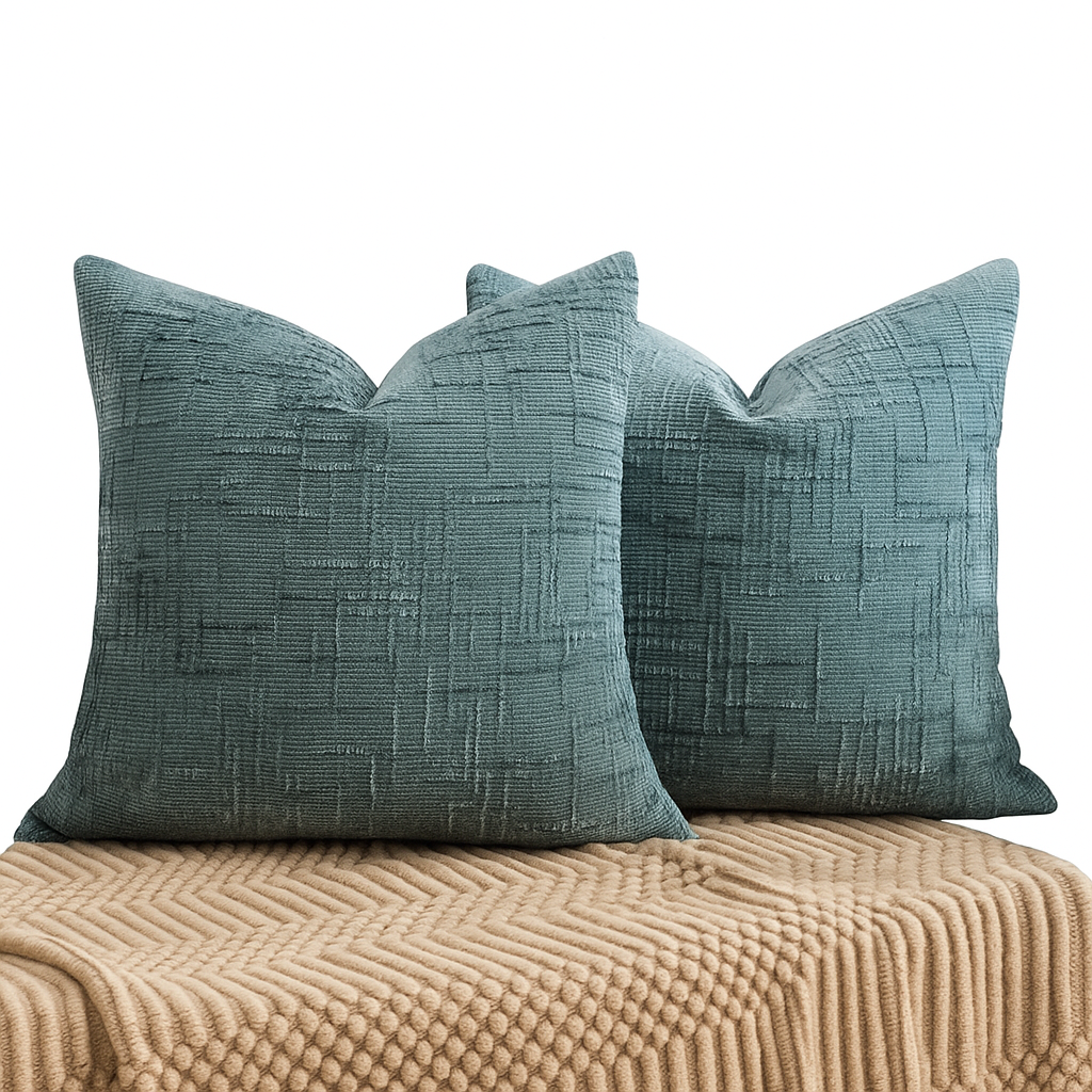 Pack 2 fundas cojín 45x45 color verde textura chenille sofá cama 744-4