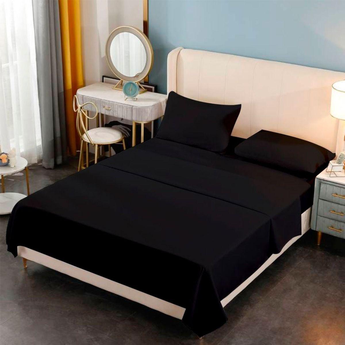 Juego De Sabana Premium Algodon 188 Hilos 2.0 Plazas Negra-0