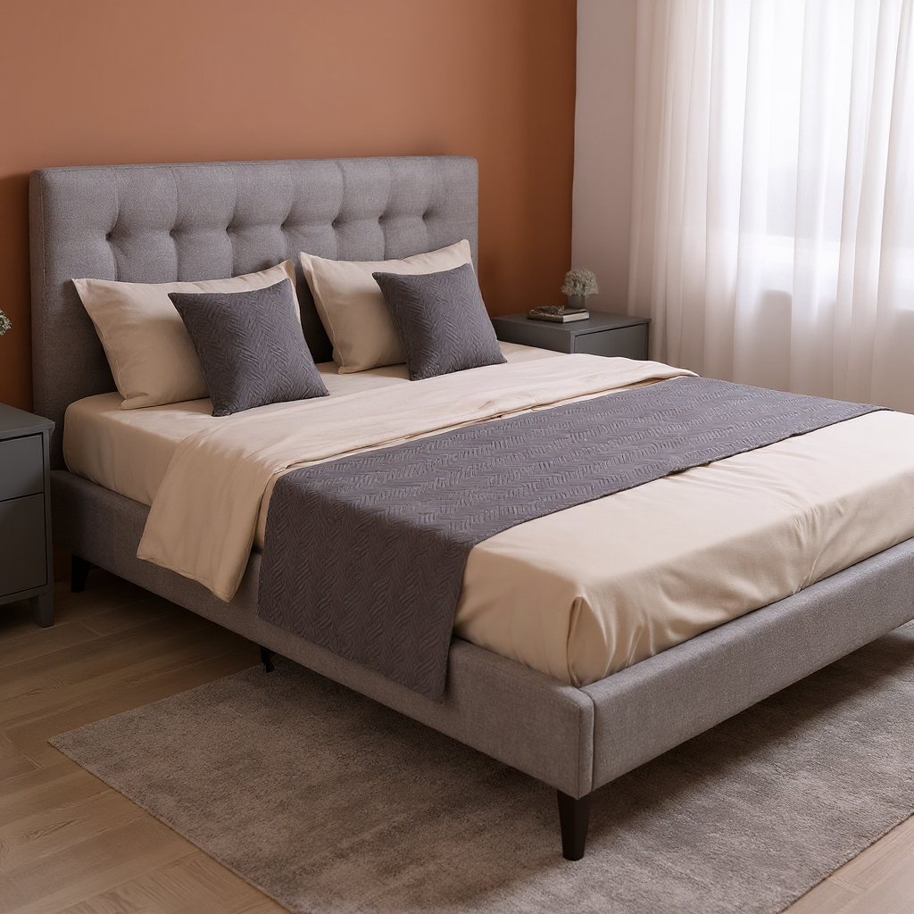 Set Pie De Cama Acolchado Gris + 2 Fundas Cojín Combinado-3