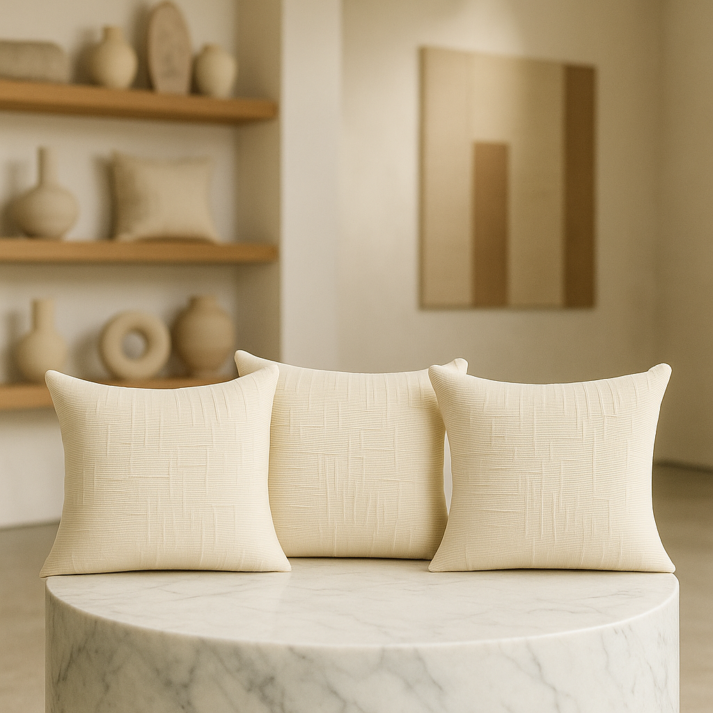 Pack 3 fundas decorativas beige chenille cojín 45x45 estilo moderno 744-2