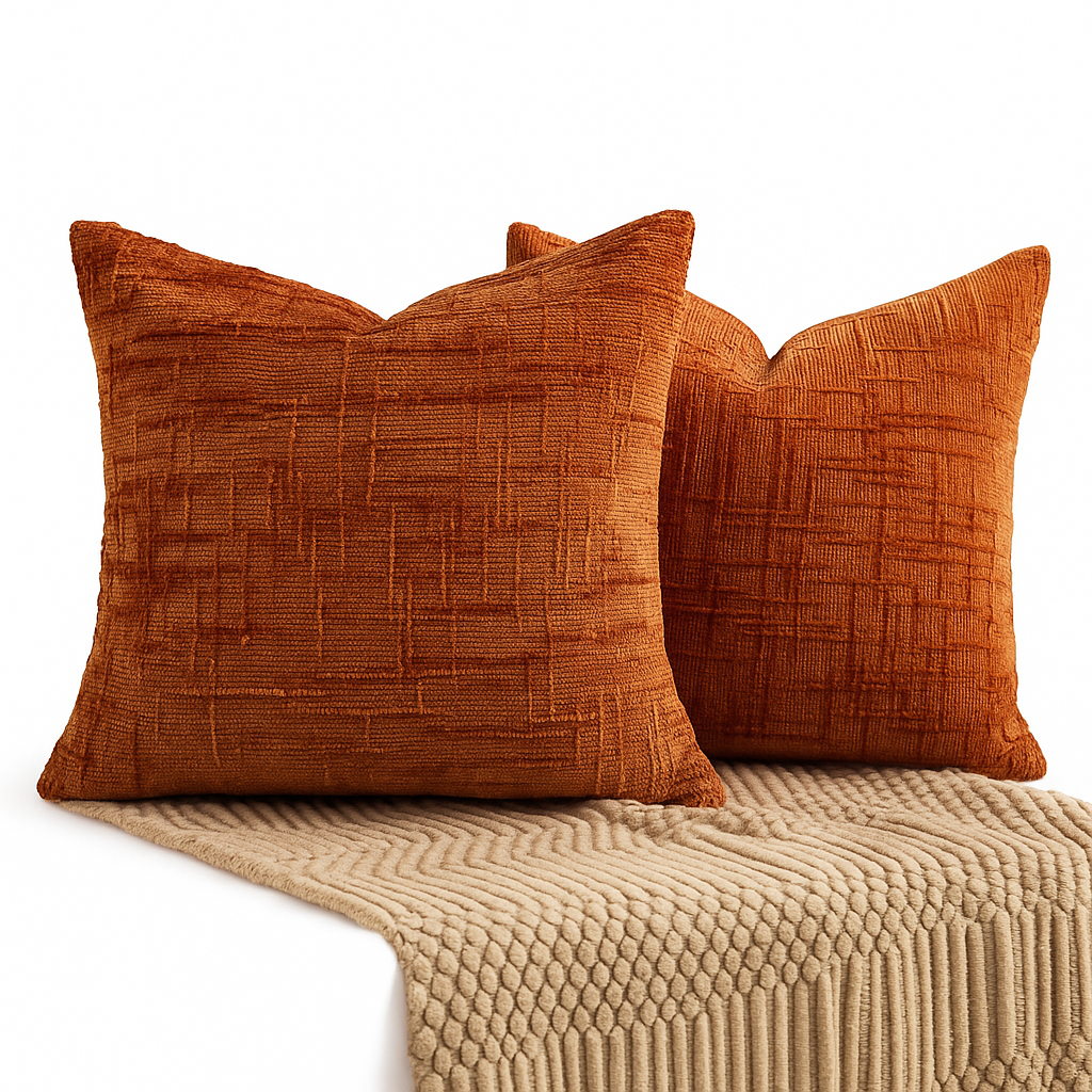 Pack 2 fundas de almohadón chenille terracota 45x45 living dormitorio 744-2