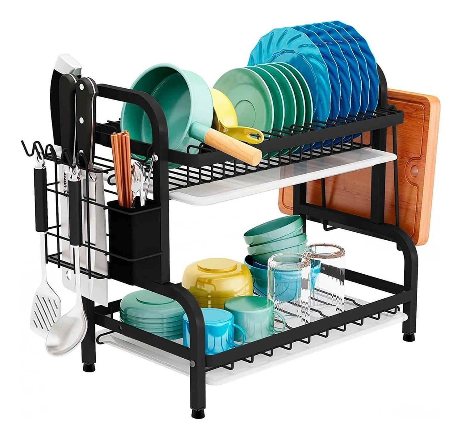 Organizador Escurridor De Platos 2 Niveles Color Negro-0