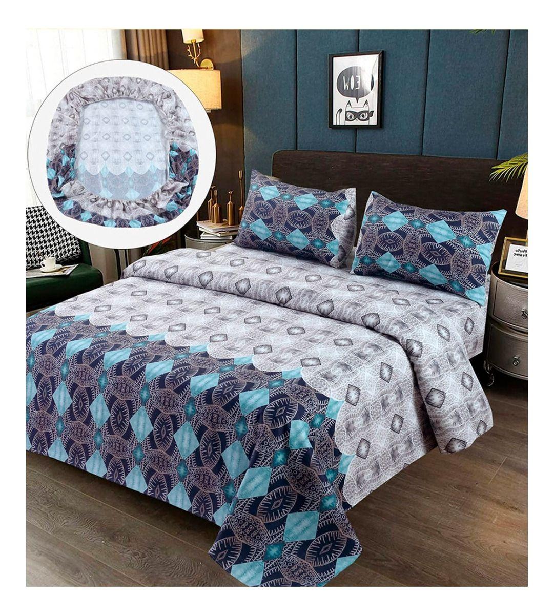 Sabanas Premium 100% Algodón 1.5 Plazas - Azul Blanca-0