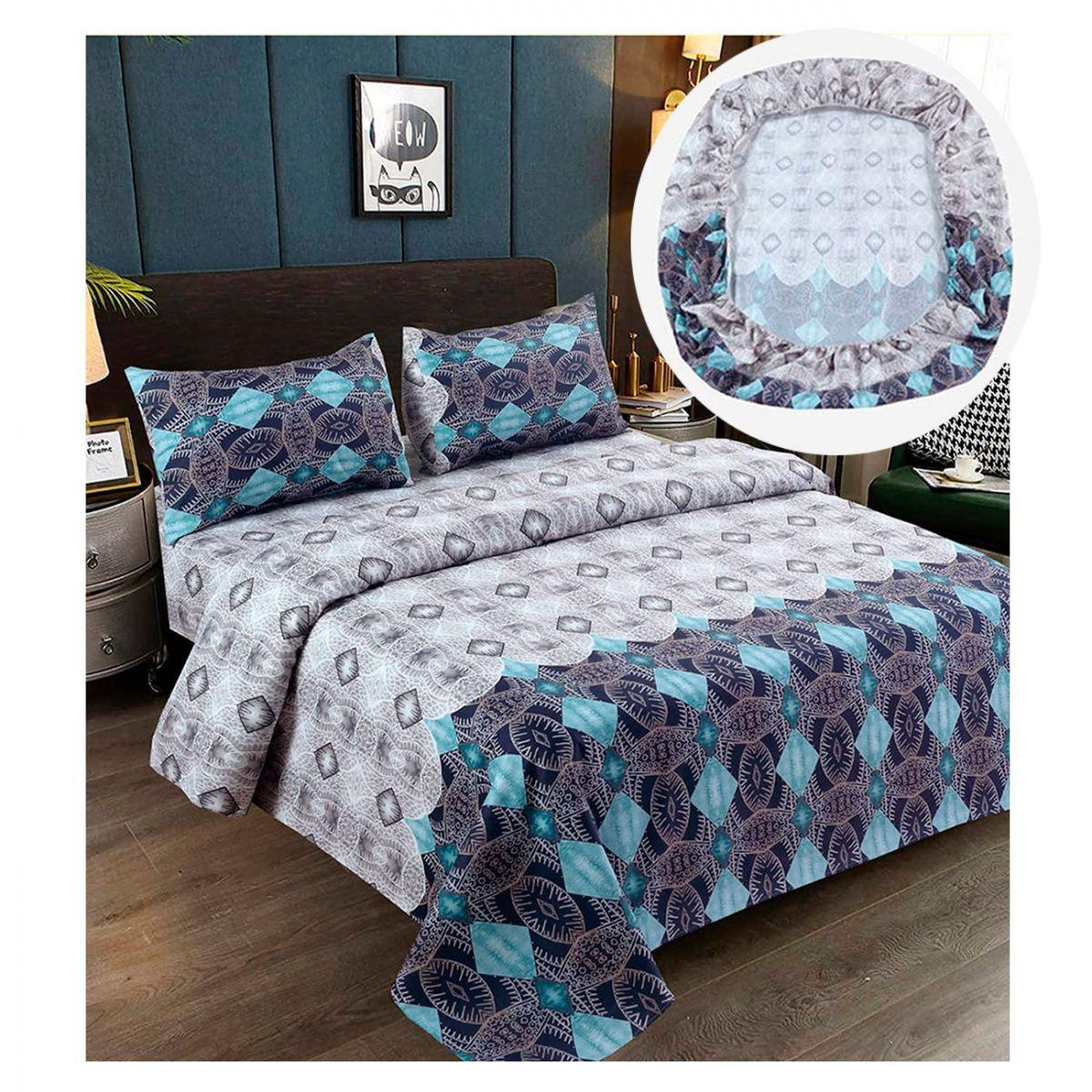 Sabanas Premium 100% Algodón 1.5 Plazas - Azul Blanca-1