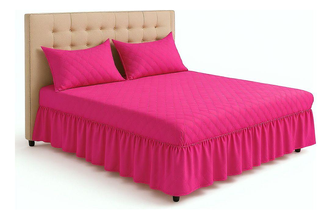 Faldón Cama Doble 2 Plazas Acolchado + 2 Fundas Fucsia-0