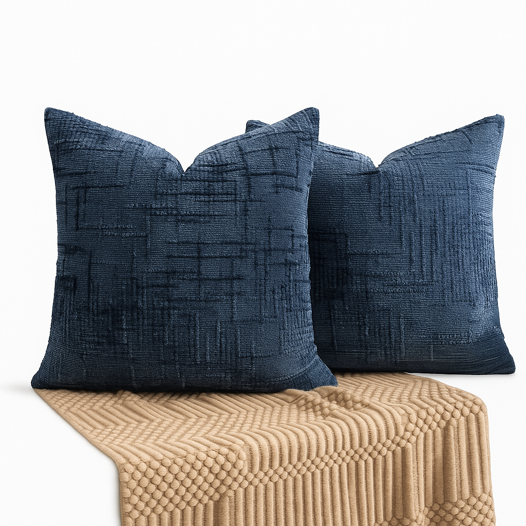 Pack 2 fundas de almohadón chenille azul 45x45 living dormitorio 744-2